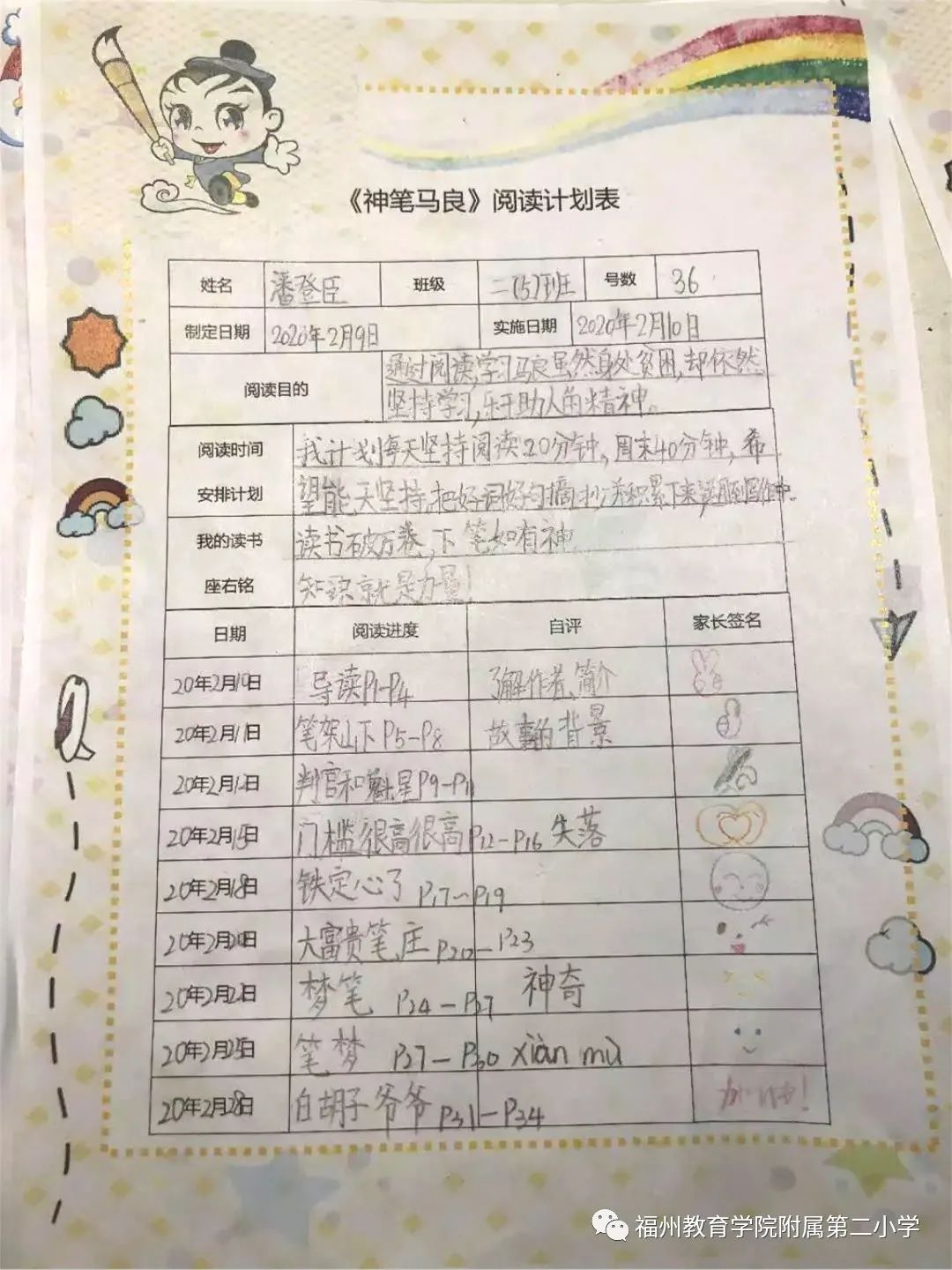 生老师 小朋友，我们可以制定一个阅读计划表，学会高效阅读、坚持阅读！ 通过每天记录、打卡，增加阅读的
