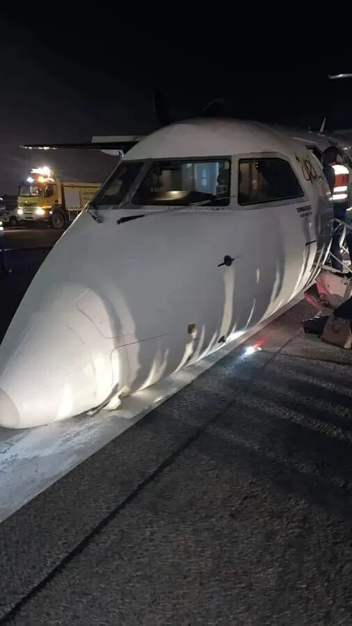 一架客機起落架故障嘗試四次降落 最后機鼻著地趴在跑道的圖2