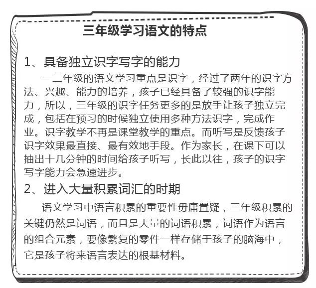 三年级语文攻略之语文学习特点和作文入门 