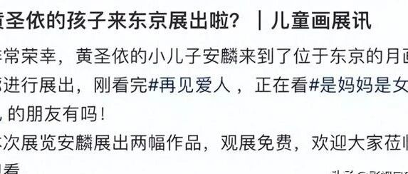 黄圣依小儿子画作在日本展出,五官神态像妈妈