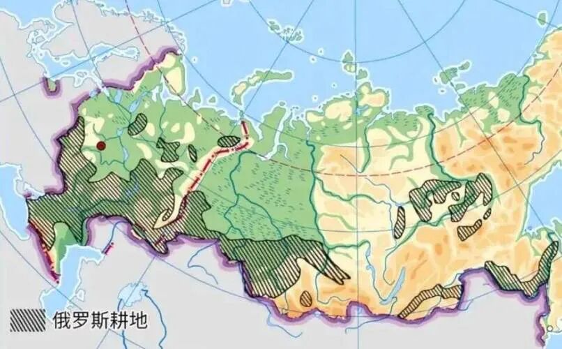 俄罗斯的耕地也主要分布在气候比较温暖的东欧平原,西伯利亚地区只有