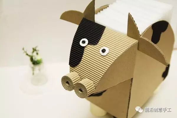 瓦楞纸diy可爱小牛纸巾盒,收纳盒