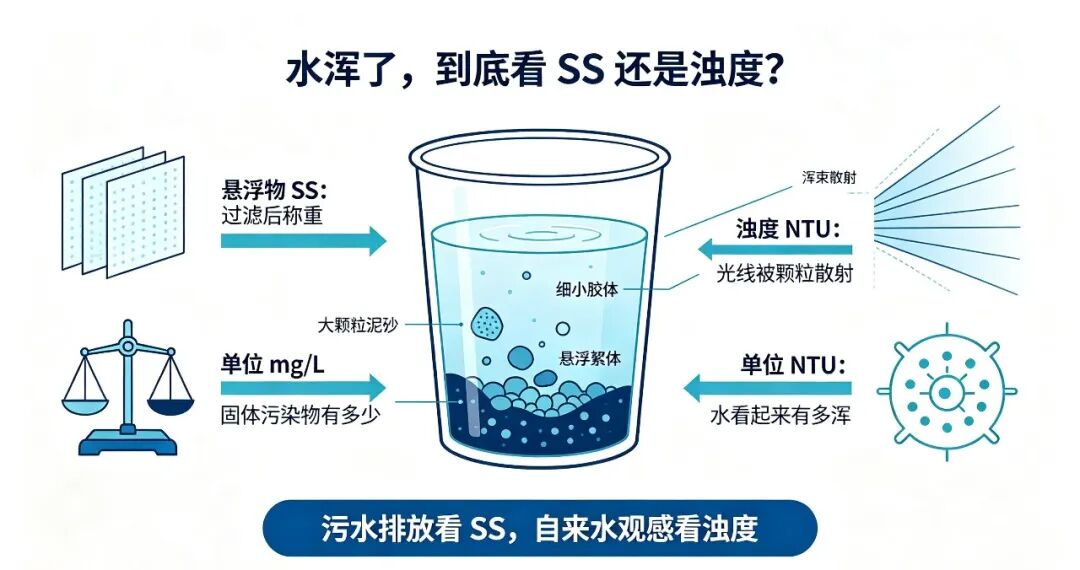 华美水质答疑课堂丨污水人必懂：浊度和悬浮物傻傻分不清？1分钟讲透
