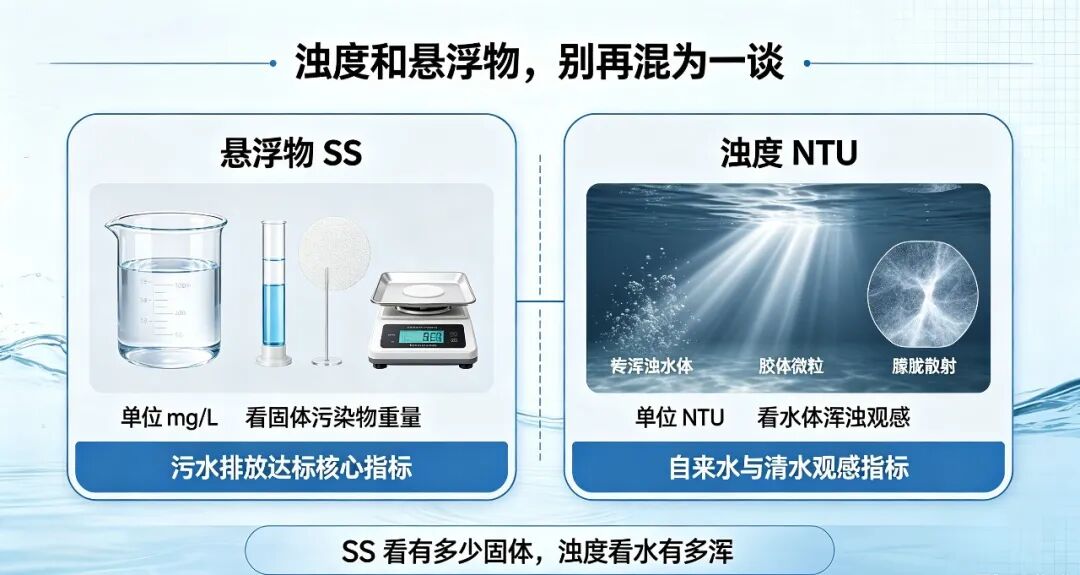 华美水质答疑课堂丨污水人必懂：浊度和悬浮物傻傻分不清？1分钟讲透