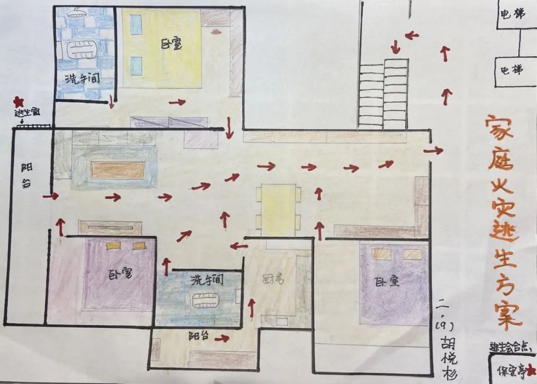 小學20212022學年消防安全宣傳教育系列活動手繪家庭逃生路線圖作品展