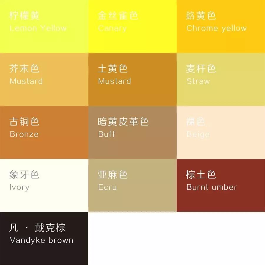 这黄,我们将这些色彩做一次集锦,于是有了这一套色卡.