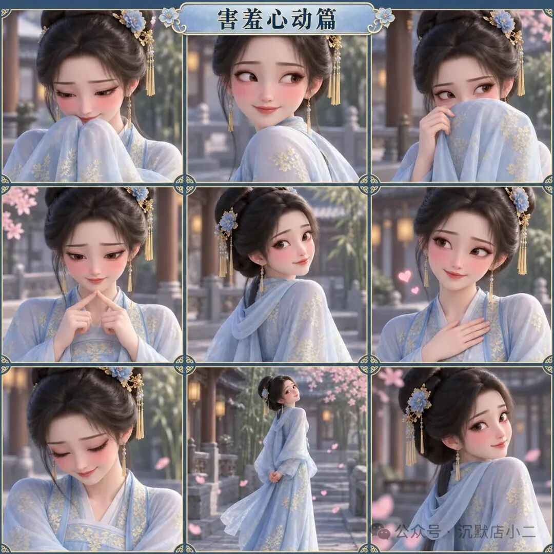 古风少女表情九宫格·害羞心动篇
