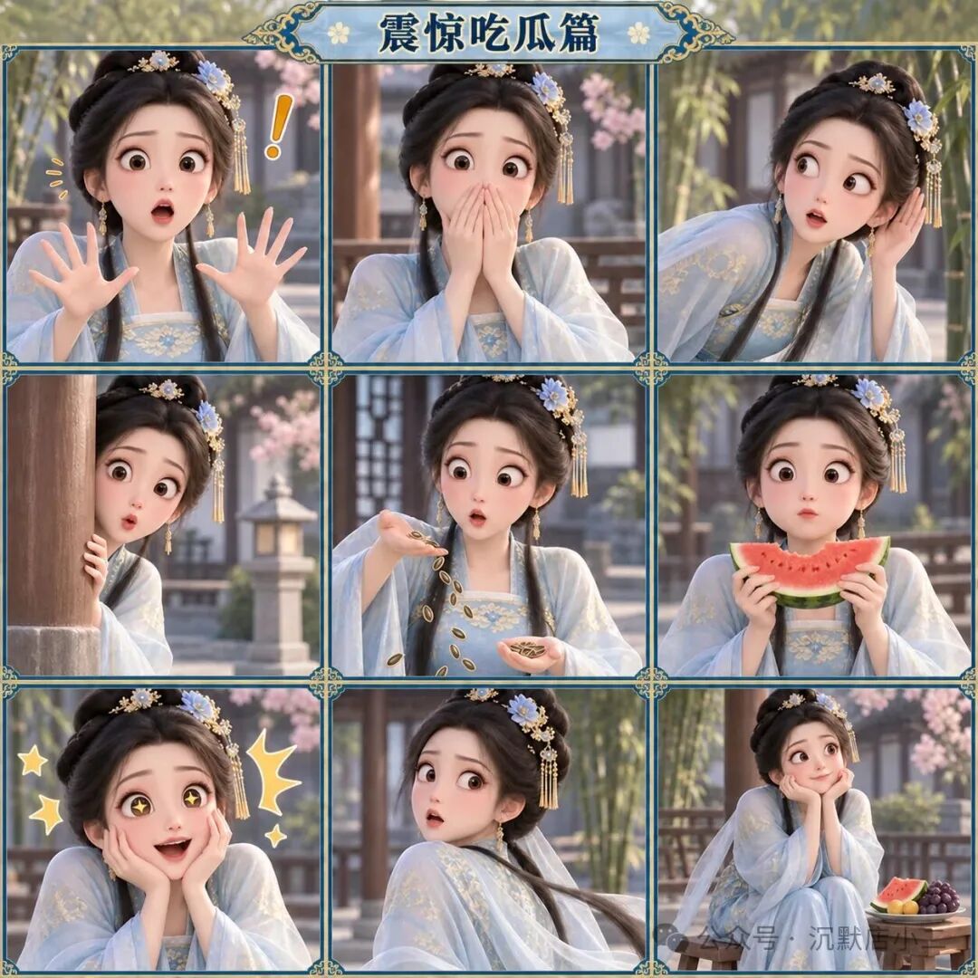 古风少女表情九宫格·震惊吃瓜篇