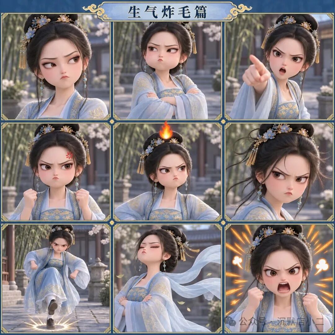 古风少女表情九宫格·生气炸毛篇