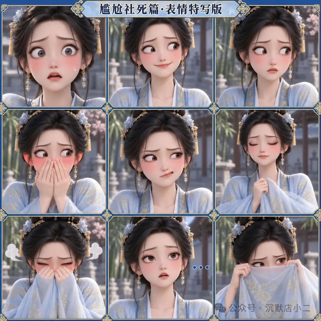 古风少女表情九宫格·尴尬社死篇 Sample images