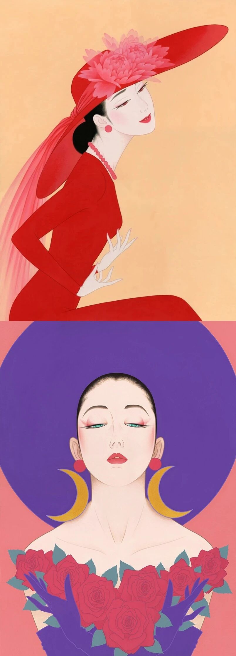 日本插画师鹤田一郎笔下的东方美人