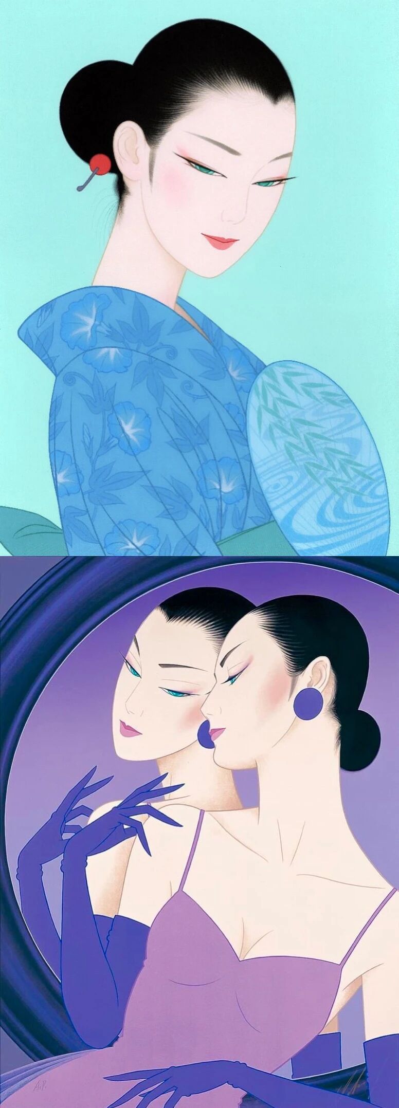 日本插画师鹤田一郎笔下的东方美人