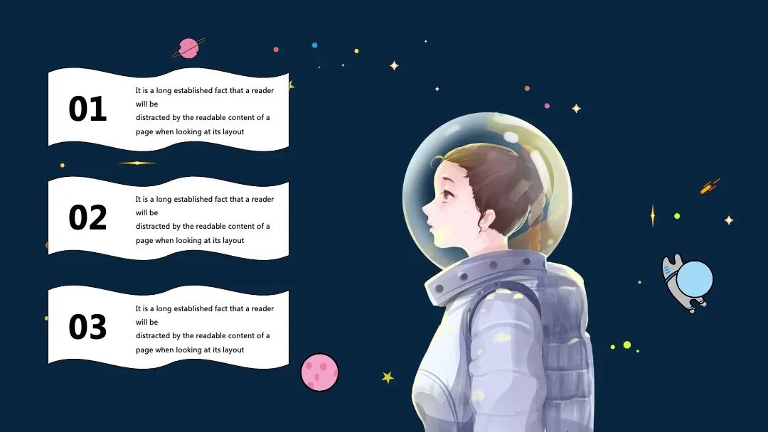 手绘卡通太空宇航员 幼儿教育课件班会PPT模板