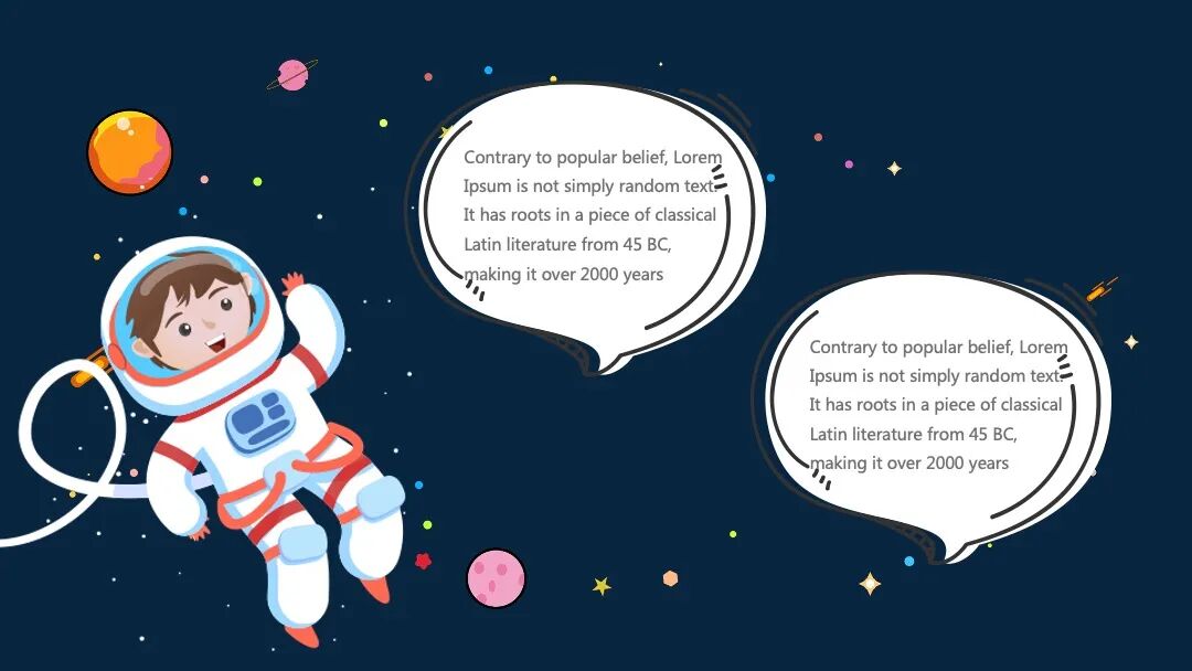 手绘卡通太空宇航员 幼儿教育课件班会PPT模板