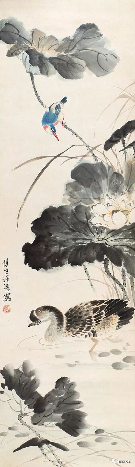 汪慎生荷花画法笔致生动