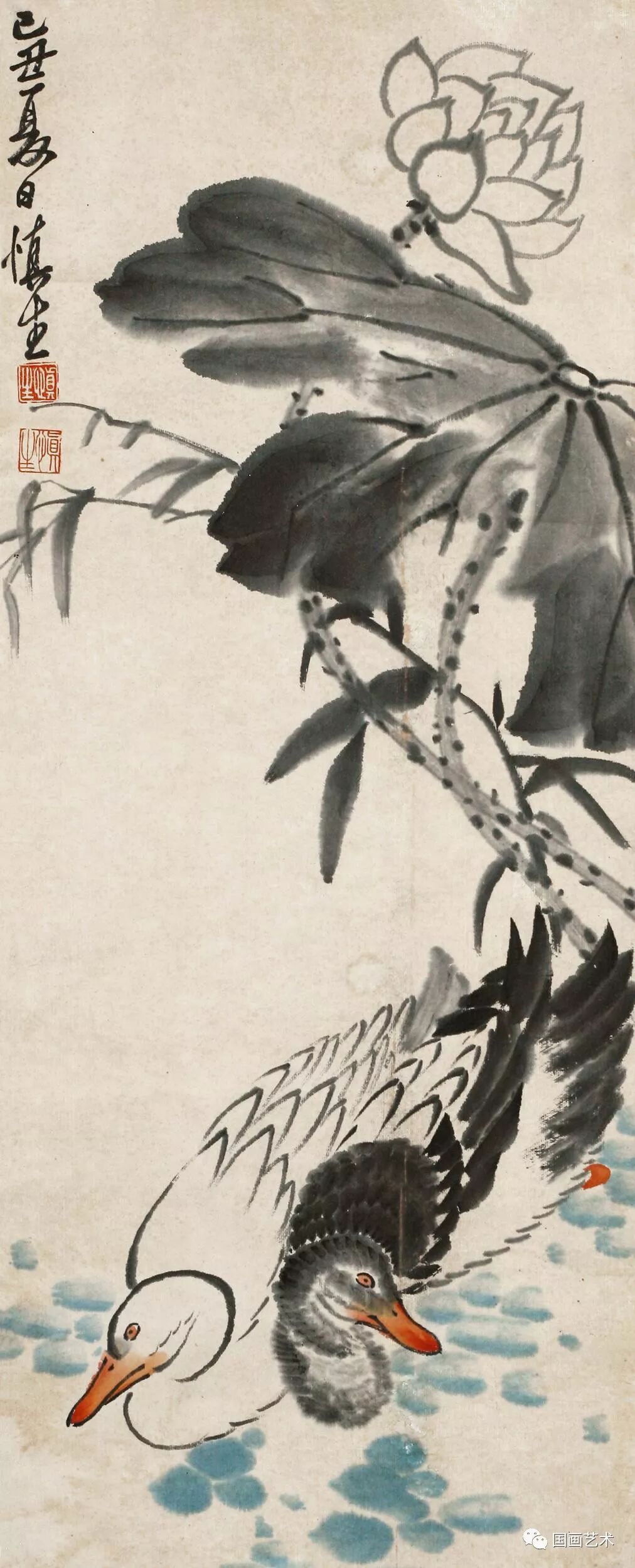 汪慎生荷花画法笔致生动