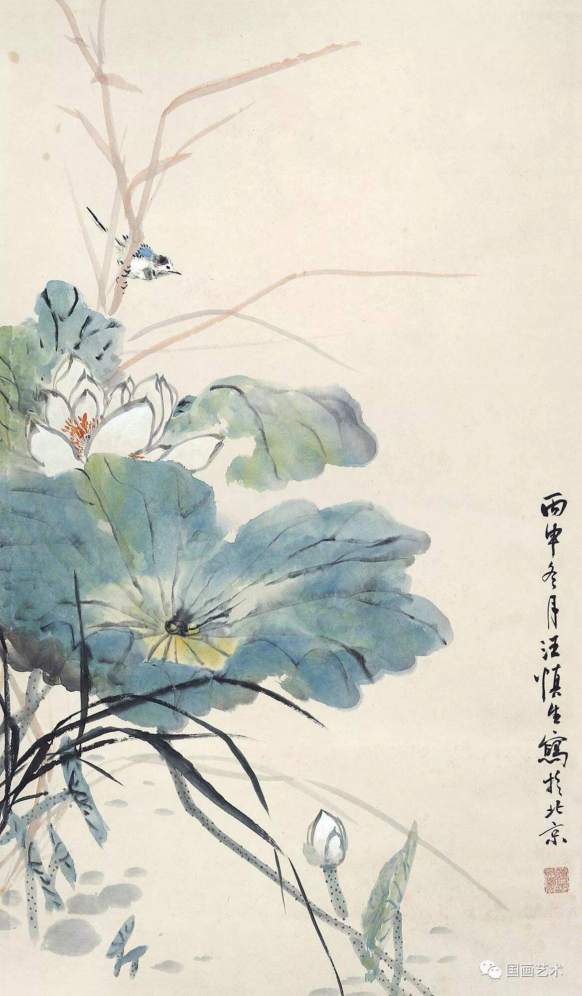 汪慎生荷花画法笔致生动
