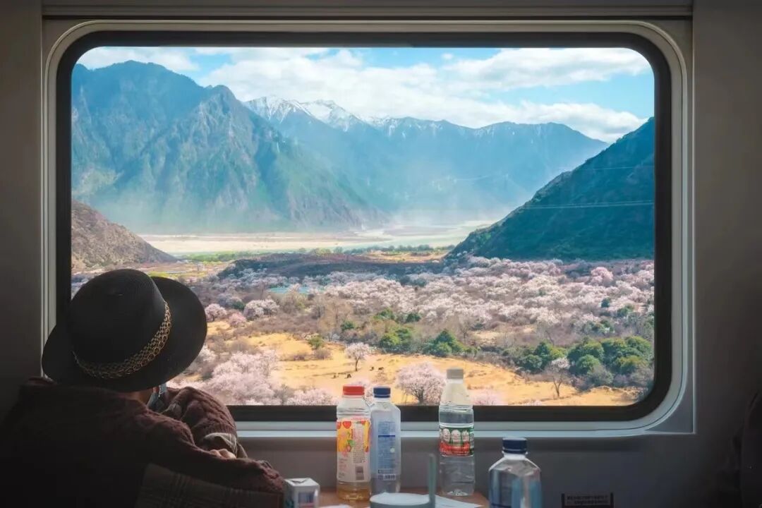 透过火车车窗看西藏流动的风景
