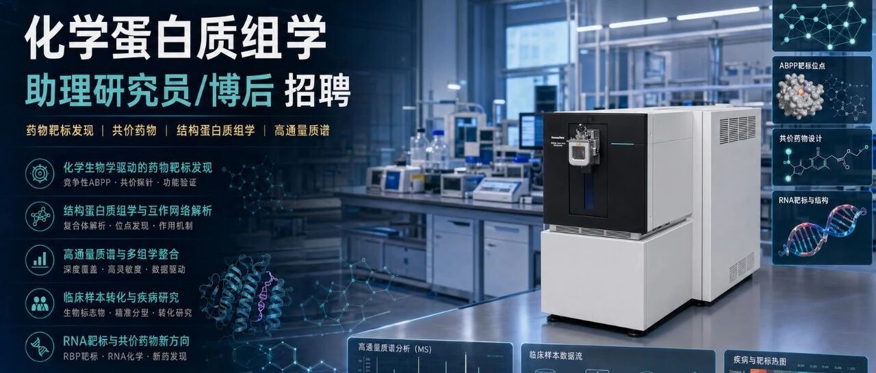 上海某国家实验室化学蛋白质组学 助理研究员/博后 招聘