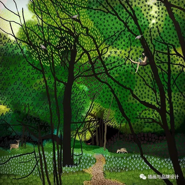 插畫丨高度近視讓她在畫畫時癡迷於細節，畫出紋理滿滿的森林美景 家居 第18張
