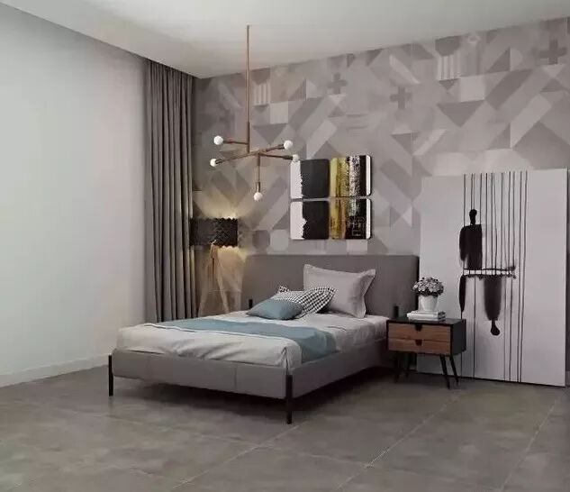 由于瓷砖有着良好的防污性等特点,这样卧室铺贴瓷砖就更易打理,再加上