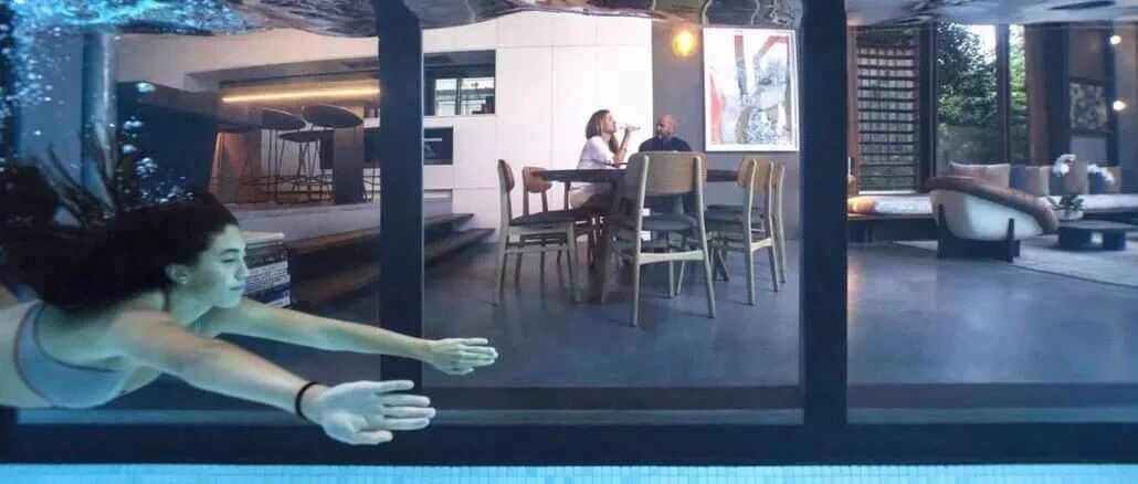 现在都用游泳池当背景墙！