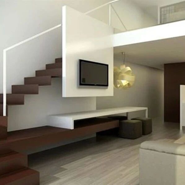 等我有钱买了复式，楼梯下也做成电视墙，悬空30公分，越看越时尚！