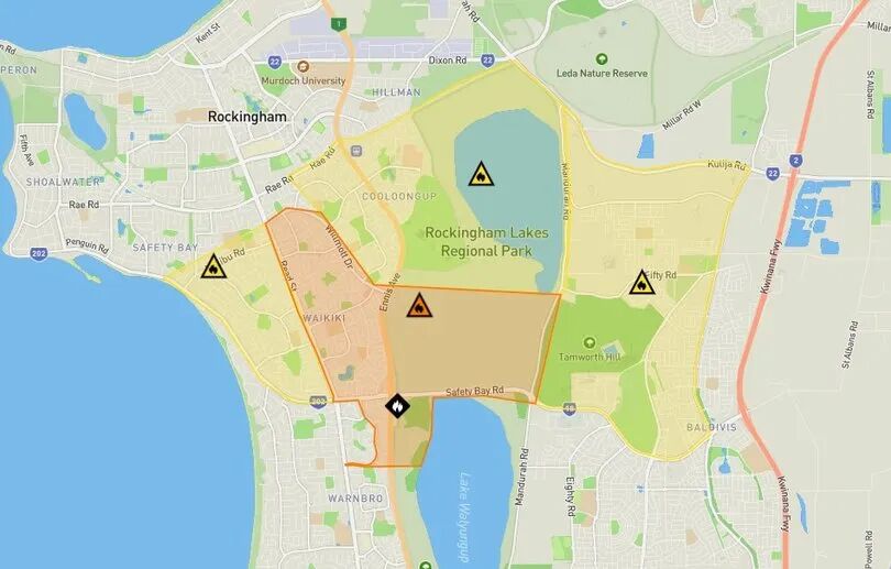 The Watch and Act warning area and surrounding advice warnings on Tuesday morning at 8.20am.
