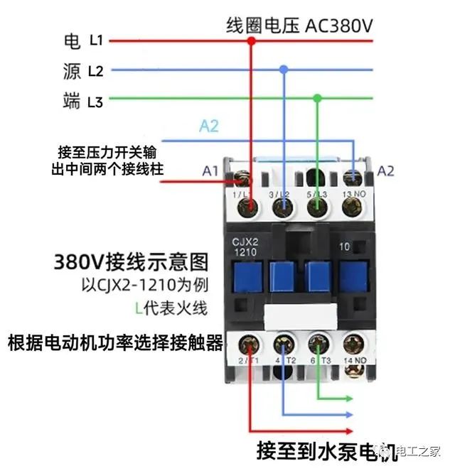 家用无塔供水压力开关与接触器如何接线图的图2