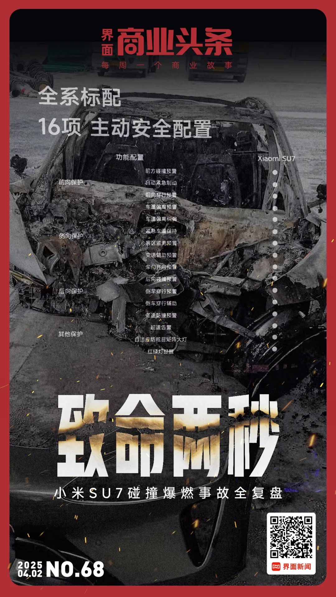 飞行不满一圈 小米SU7刹车起火,致命两秒：小米SU7碰撞爆燃事故全复盘 | 商业头条No.68