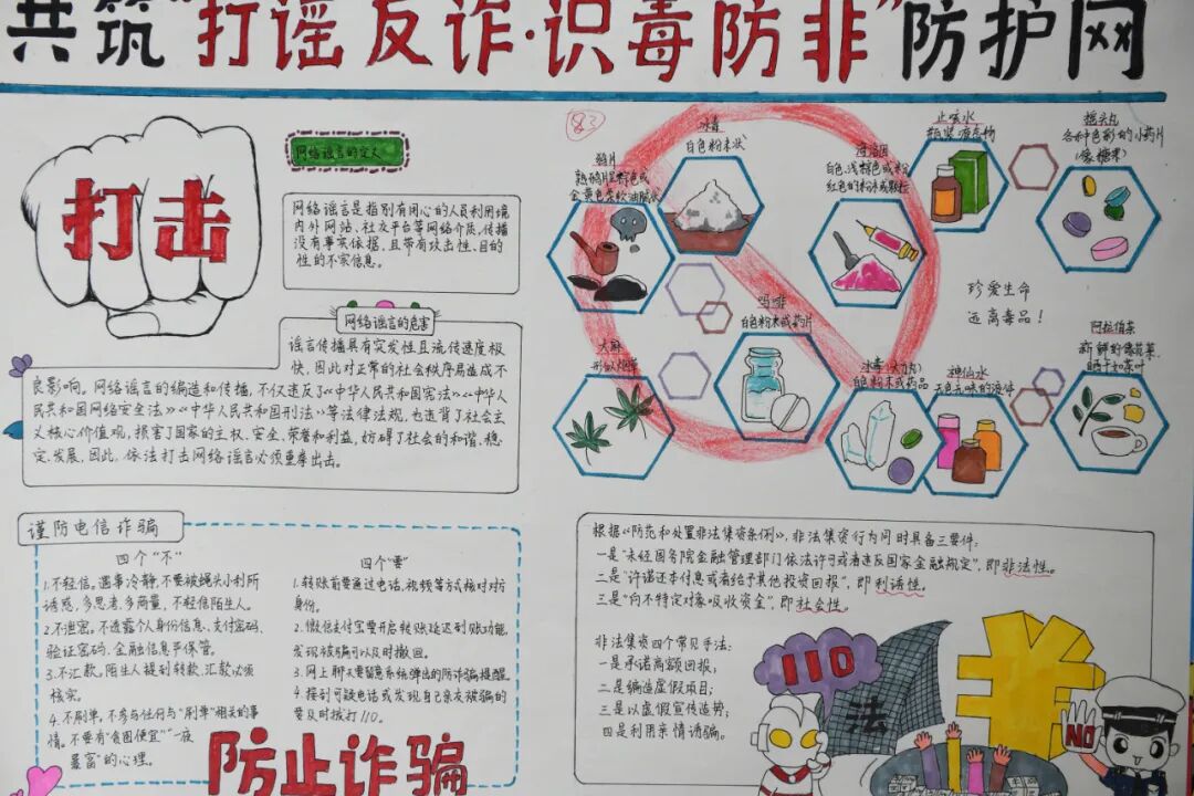 淄博警方开展"打谣反诈·识毒防非"普法手抄报进校园活动