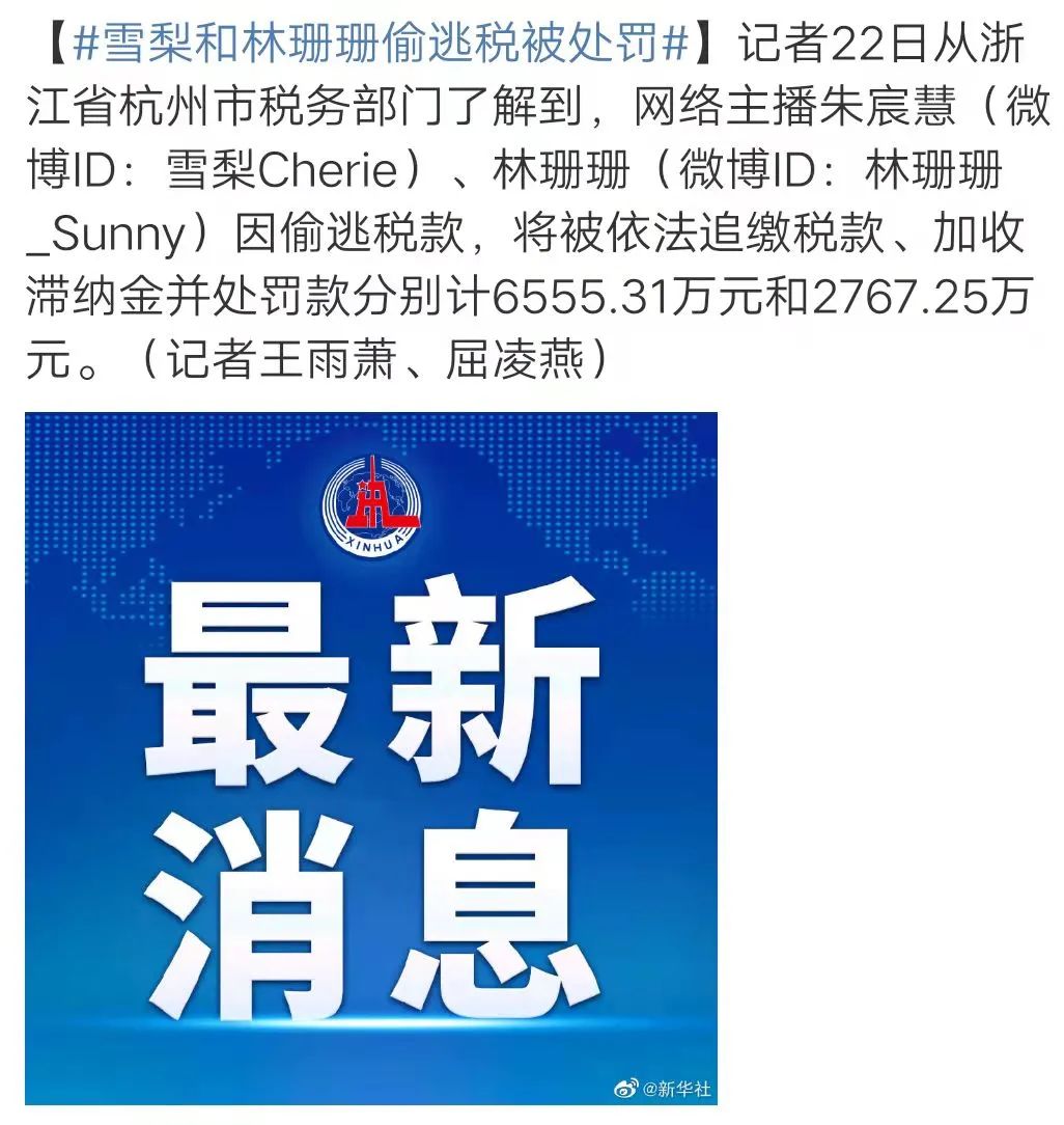 甘肃雪梨和林珊珊偷逃税被处罚！金额高达……