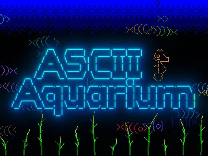 ASCII Aquarium 的标题界面——标点符号拼出的鱼和气泡