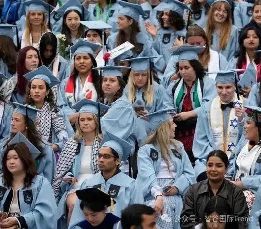 Students look on during the Commencement Ceremony at Columbia University in New York.