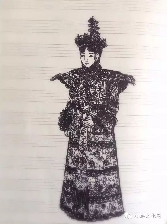 手绘婉容皇后大婚的画像