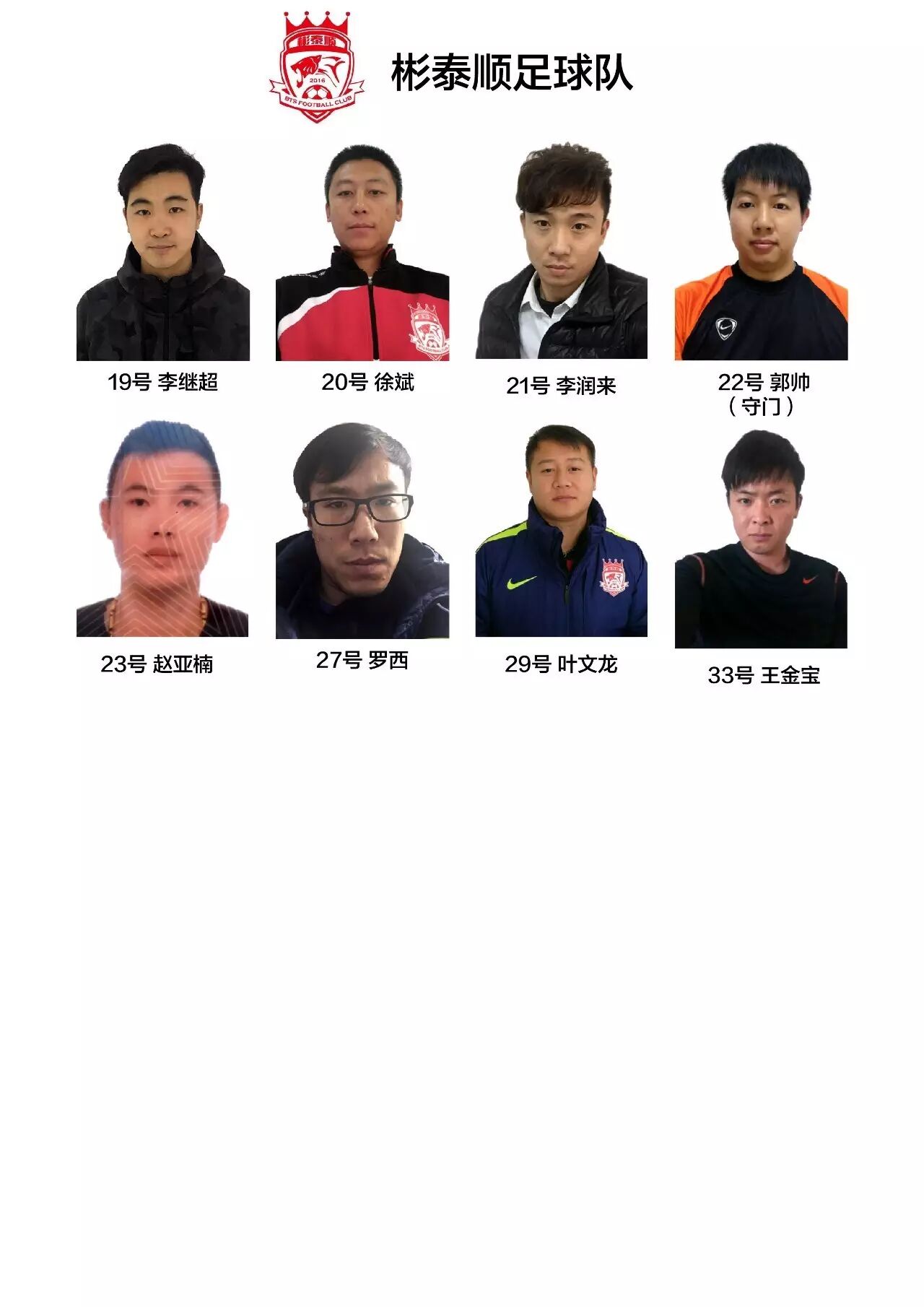 2016-2017赛季"健康达人杯"a组球队简介之彬泰顺和贯通