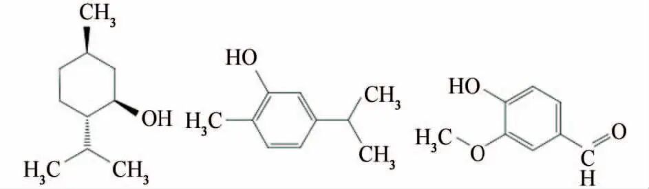 薄荷醇､香芹酚､香草醛分子结构式
