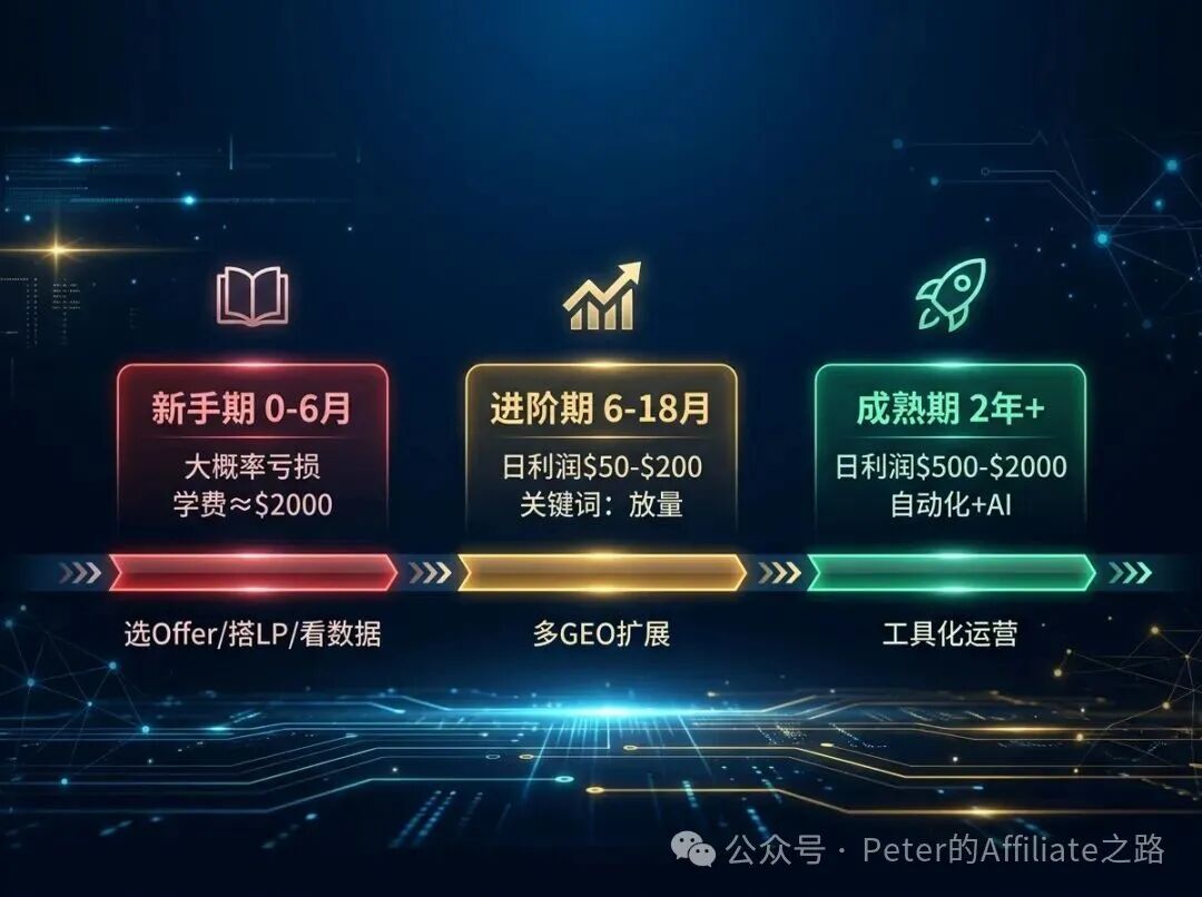 [infographic] 深色背景上一条从左到右的水平时间