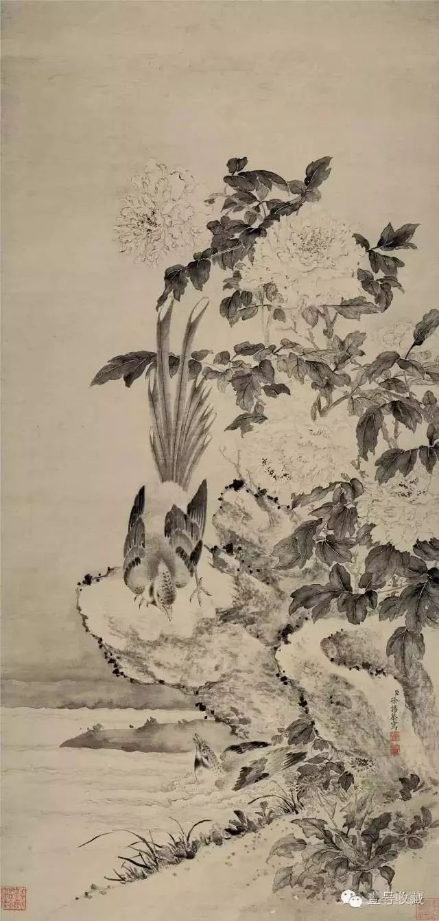 清 徐扬《牡丹山鹧图轴》花鸟画立轴