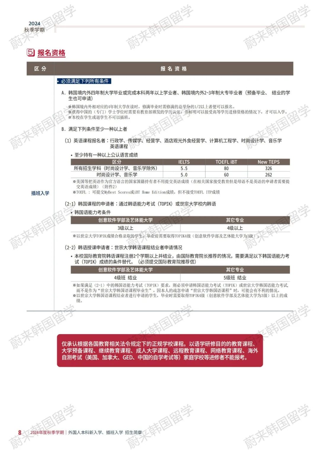 韩国留学免试录取 | 2024年9月韩国世宗大学本科新入学、插班入学招生简章！(图8)