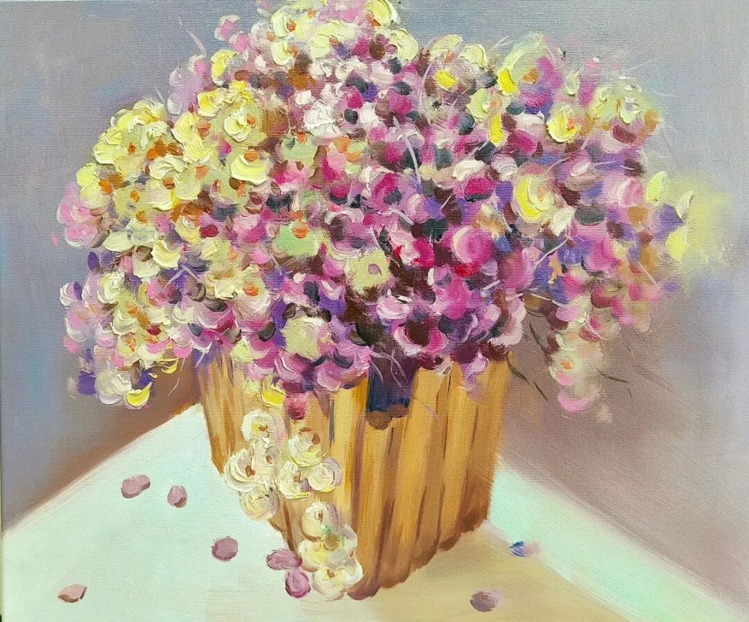 赵巍品鉴油画之美满天星黄和紫的和谐调