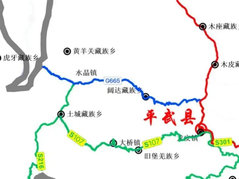 縣川主寺國道,南部大坪—鹽亭富驛—遂寧省道,江油武都—小溪壩省道