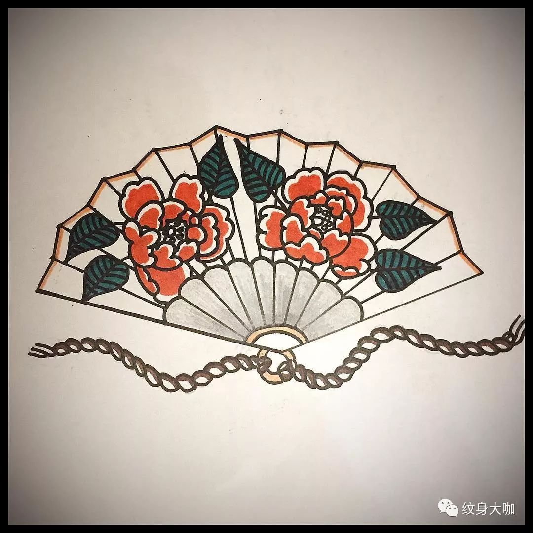 日式扇子纹身手稿图片