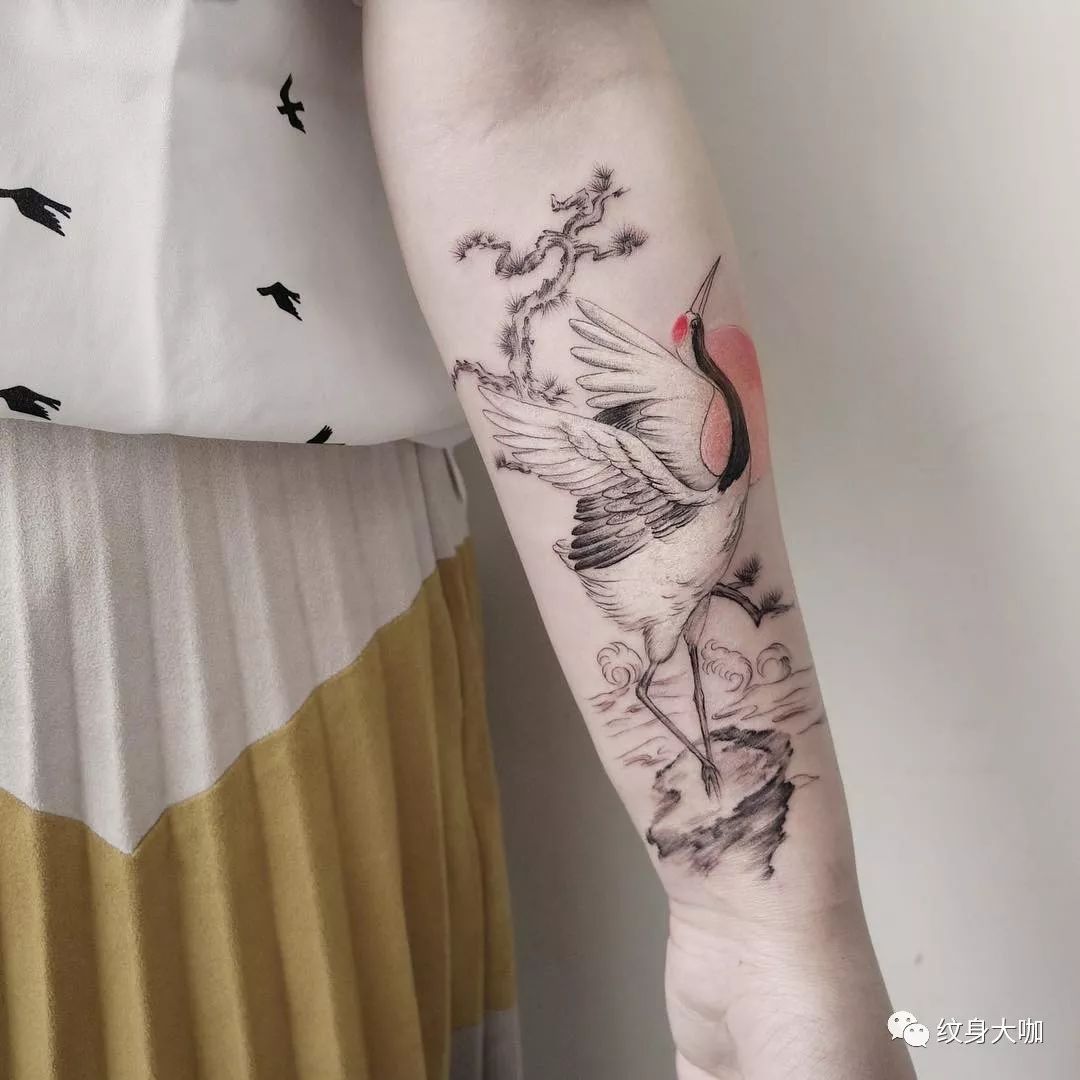 仙鹤纹身手稿 手臂图片