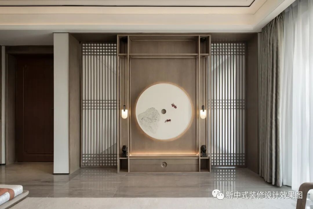 105平新中式风格装修，全屋绝美禅韵，山水原木客餐厅、木格栅茶室，素雅主卧最惊艳！ - 土木在线
