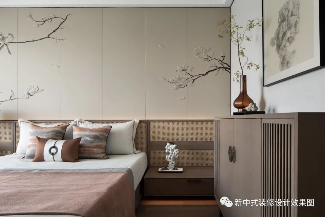 105平新中式风格装修，全屋绝美禅韵，山水原木客餐厅、木格栅茶室，素雅主卧最惊艳！ - 土木在线