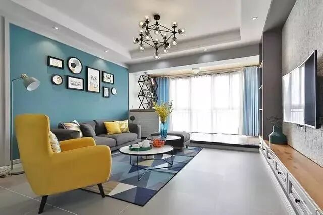 106㎡清新北欧新房，蓝色+灰色搭配超有范儿！