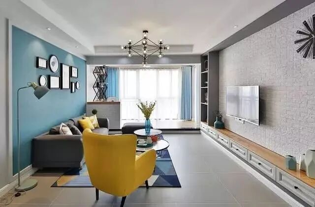 106㎡清新北欧新房，蓝色+灰色搭配超有范儿！