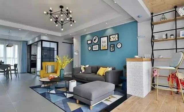 106㎡清新北欧新房，蓝色+灰色搭配超有范儿！