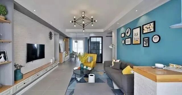 106㎡清新北欧新房，蓝色+灰色搭配超有范儿！